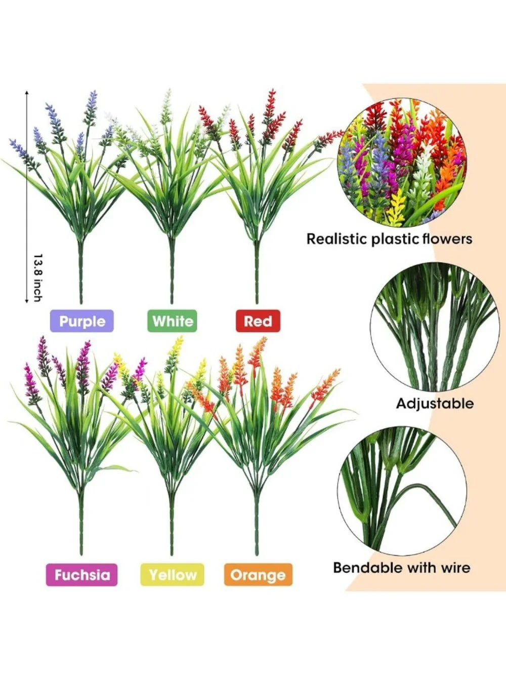 24 Pcs UV Resistant Artificial Lavender & Faux Grass for Home, Garden & Office